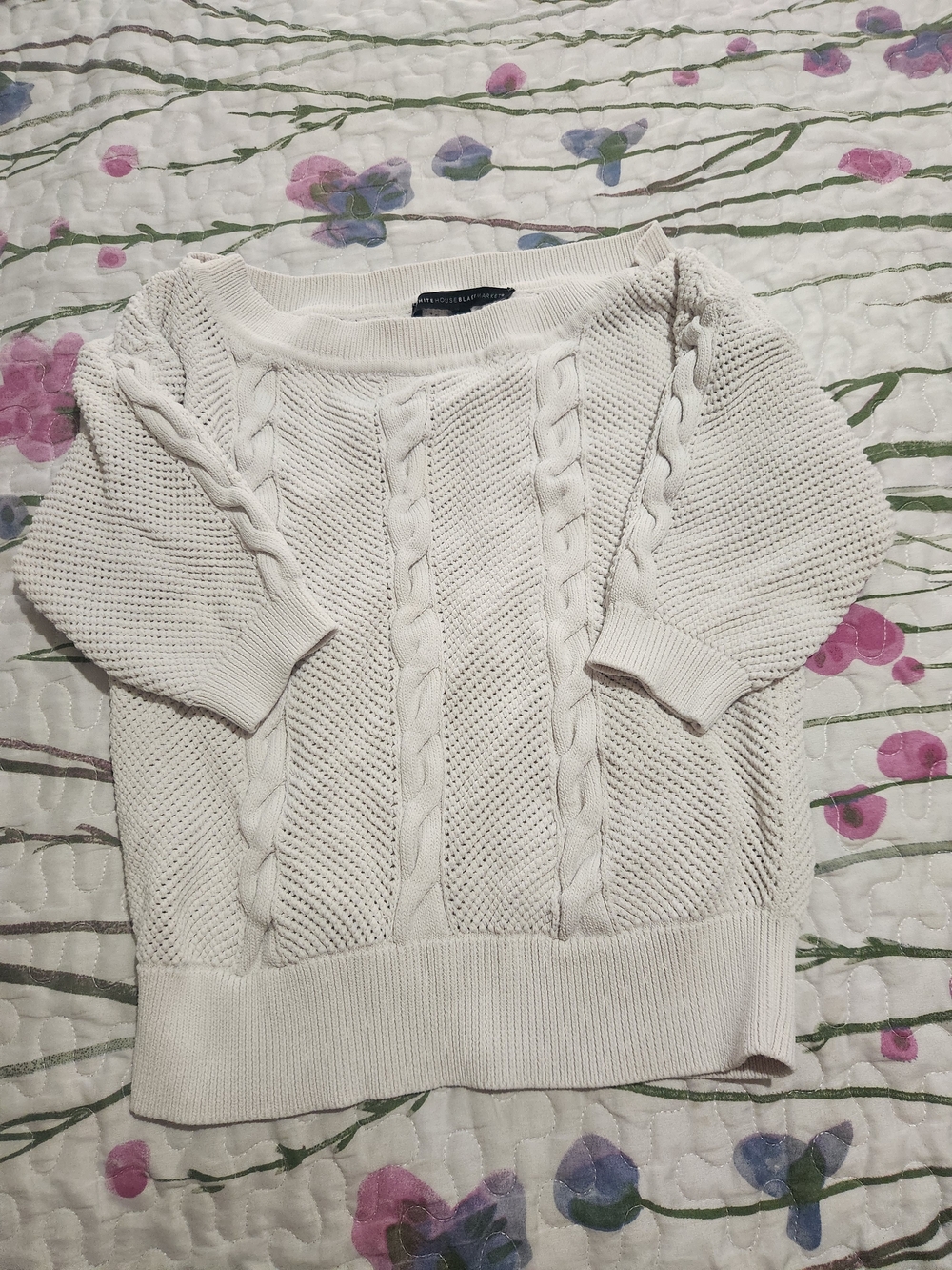 White House Black Market Cream Cable-Knit Scoop Neck Sweater